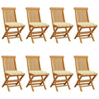 vidaXL Sedie da esterno in teak con cuscini bianco crema, 8 pz, mobili da giardino resistenti alle intemperie, design elegante, facili da riporre, leggere e resistenti