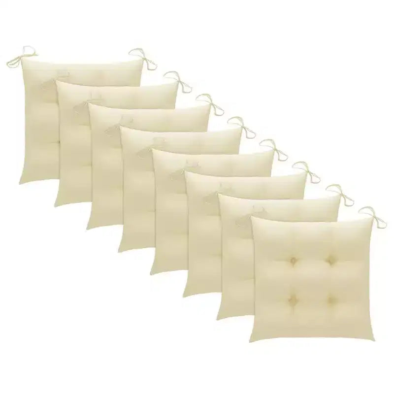 vidaXL Sedie da esterno in teak con cuscini bianco crema, 8 pz, mobili da giardino resistenti alle intemperie, design elegante, facili da riporre, leggere e resistenti