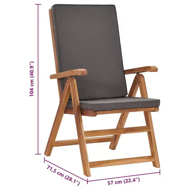 vidaXL Sedie da Giardino Reclinabili in Solido Legno di Teak con Cuscini - Lussuose, Schienali Regolabili, Facili da Piegare e Riporre, Ideali per Uso Esterno