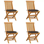 vidaXL Wooden Folding Patio Chairs, Solid Teak Hardwood, Complete Set of 4, w/ Taupe Seat Cushions, Lightweight, Portable, Easy Clean, Comfortable