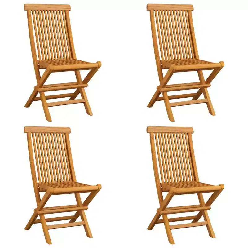 vidaXL Wooden Folding Patio Chairs, Solid Teak Hardwood, Complete Set of 4, w/ Taupe Seat Cushions, Lightweight, Portable, Easy Clean, Comfortable