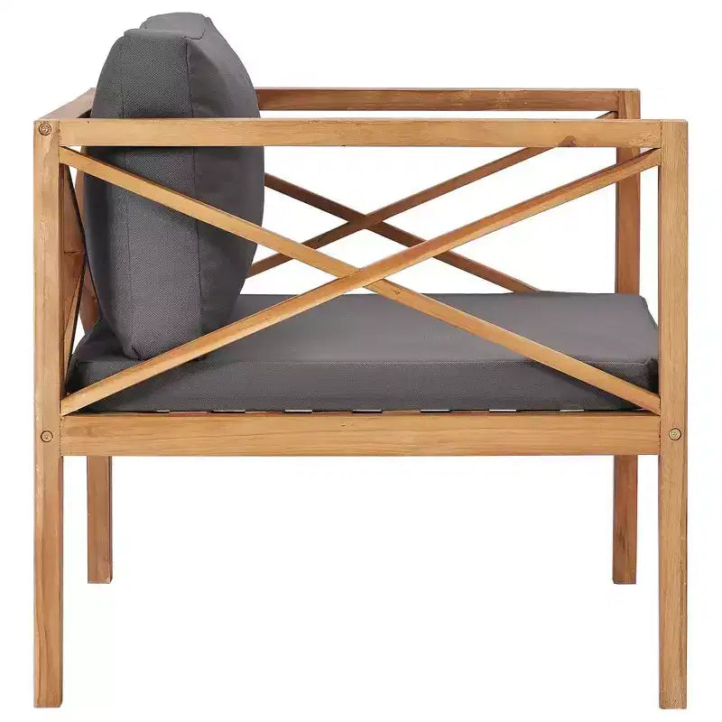 vidaXL Outdoor Patio Chair with Comfy Gray Cushions, Solid Teak Wood, Easy Maintenance, Versatile Design, Ideal for Garden, Terrace or Patio