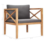 vidaXL Outdoor Patio Chair with Comfy Gray Cushions, Solid Teak Wood, Easy Maintenance, Versatile Design, Ideal for Garden, Terrace or Patio