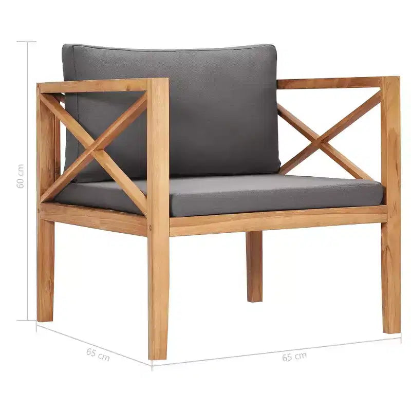 vidaXL Outdoor Patio Chair with Comfy Gray Cushions, Solid Teak Wood, Easy Maintenance, Versatile Design, Ideal for Garden, Terrace or Patio