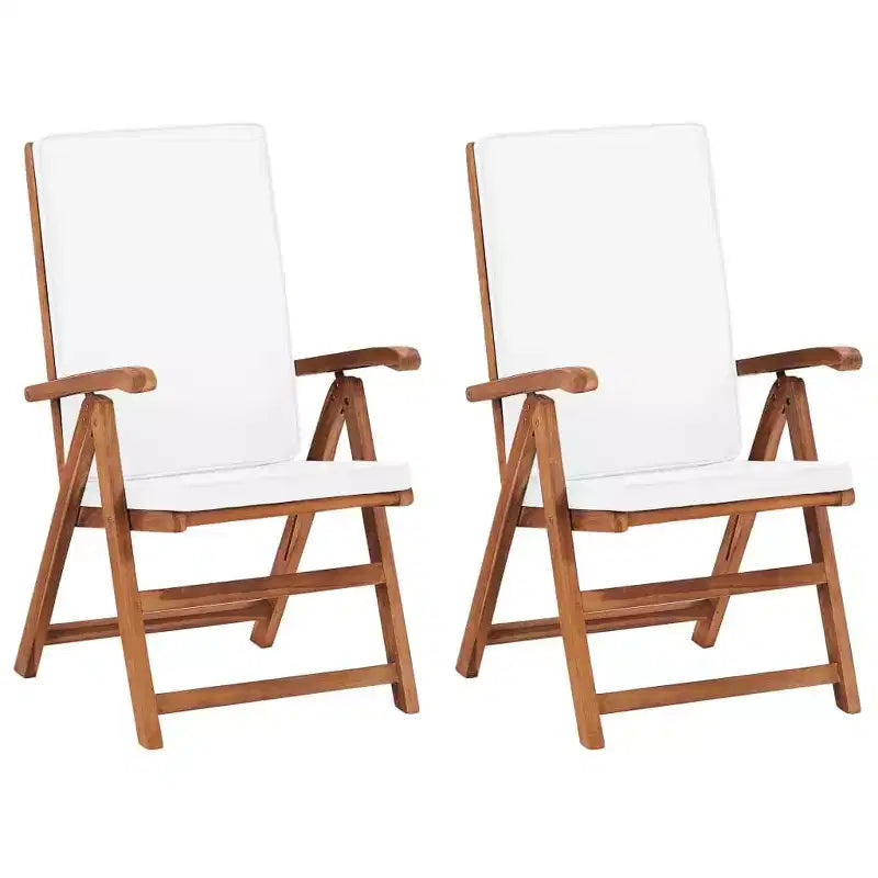 vidaXL Reclining Chair Set, Teak, Cream Cushioned, 5-Position Adjustable Backrest, Foldable for Space Saving, Weatherproof, Balcony, Poolside