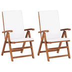 vidaXL Reclining Chair Set, Teak, Cream Cushioned, 5-Position Adjustable Backrest, Foldable for Space Saving, Weatherproof, Balcony, Poolside
