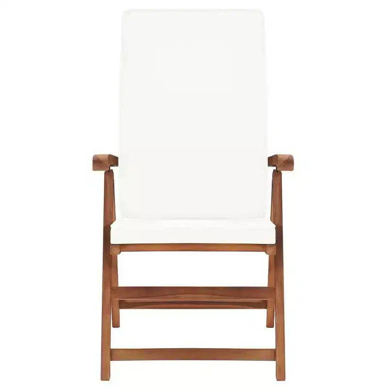 vidaXL Reclining Chair Set, Teak, Cream Cushioned, 5-Position Adjustable Backrest, Foldable for Space Saving, Weatherproof, Balcony, Poolside