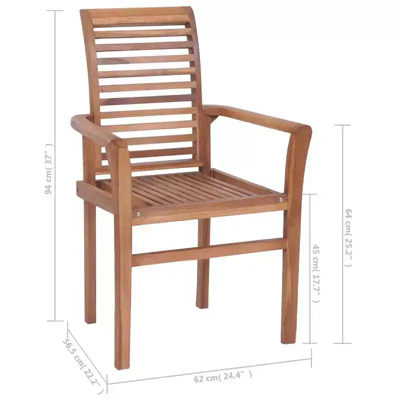 vidaXL Patio Dining Chairs 4 Pcs with Green Cushions - Solid Wood Teak - Stackable Outdoor/Indoor Furniture
