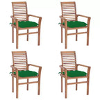 vidaXL Patio Dining Chairs 4 Pcs with Green Cushions - Solid Wood Teak - Stackable Outdoor/Indoor Furniture