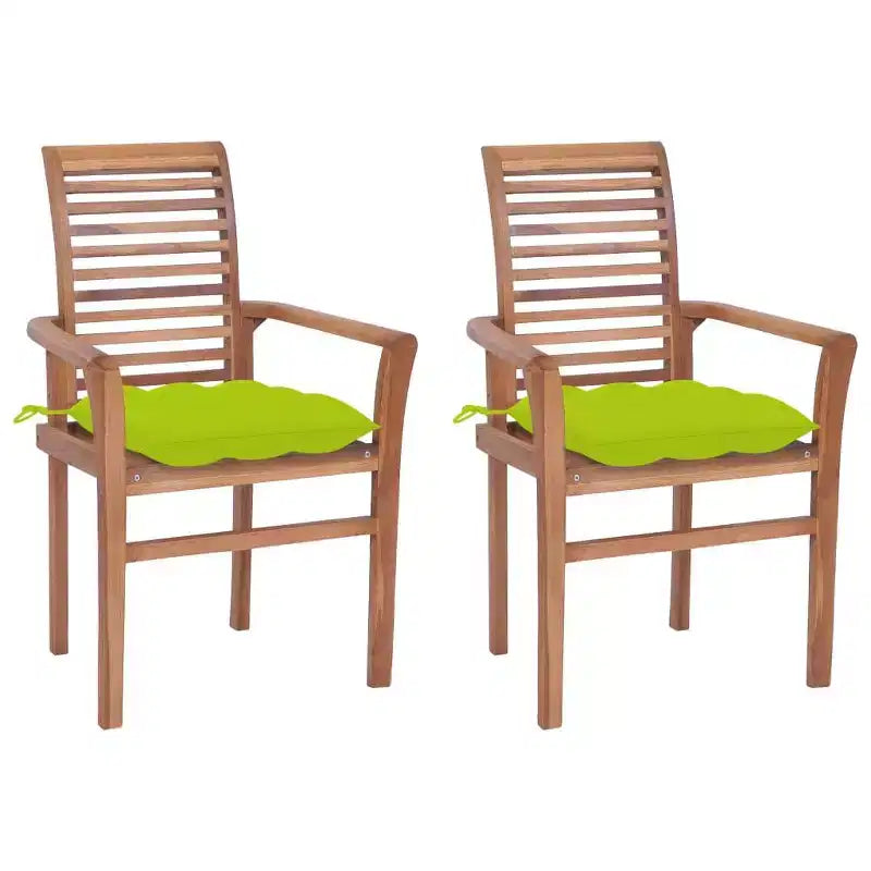 vidaXL Solid Teak Wood Dining Chairs - Garden/Patio Furniture - Stackable Design with Comfortable Bright Green Cushions