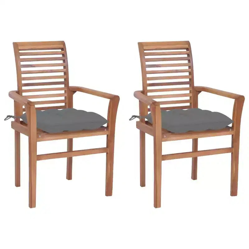 vidaXL Sedie da Giardino 2 pz con Cuscini Grigi - Legno Massello di Teak - Design Ergonomico per Giardino, Patio, Sala da Pranzo - 24.4x22.2x37