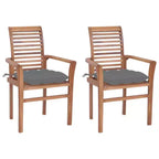 vidaXL Sedie da Giardino 2 pz con Cuscini Grigi - Legno Massello di Teak - Design Ergonomico per Giardino, Patio, Sala da Pranzo - 24.4x22.2x37