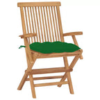 vidaXL - Teak Wood Patio Chairs/Outdoor Garden Lounge Seats with Green Cushions/Foldable and Easy to Store