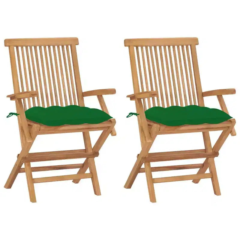 vidaXL - Teak Wood Patio Chairs/Outdoor Garden Lounge Seats with Green Cushions/Foldable and Easy to Store