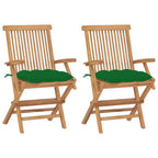 vidaXL - Teak Wood Patio Chairs/Outdoor Garden Lounge Seats with Green Cushions/Foldable and Easy to Store