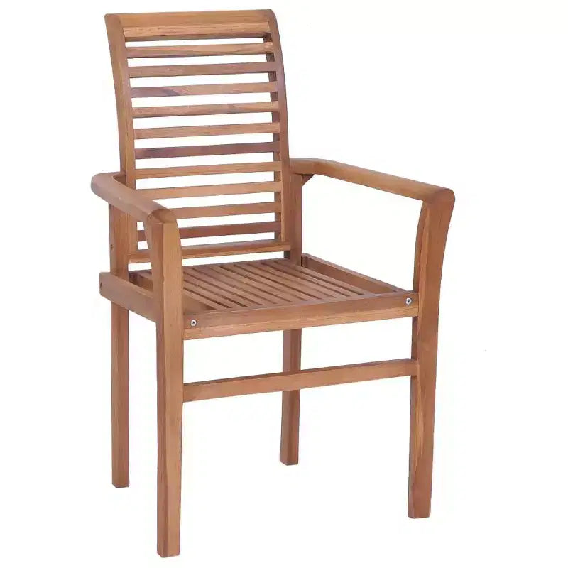 vidaXL Sedie da Pranzo, 4 pz, Impilabili, con Cuscini Beige, per Interni ed Esterni, in Teak, con Finitura a Base d'Acqua Levigata Fine