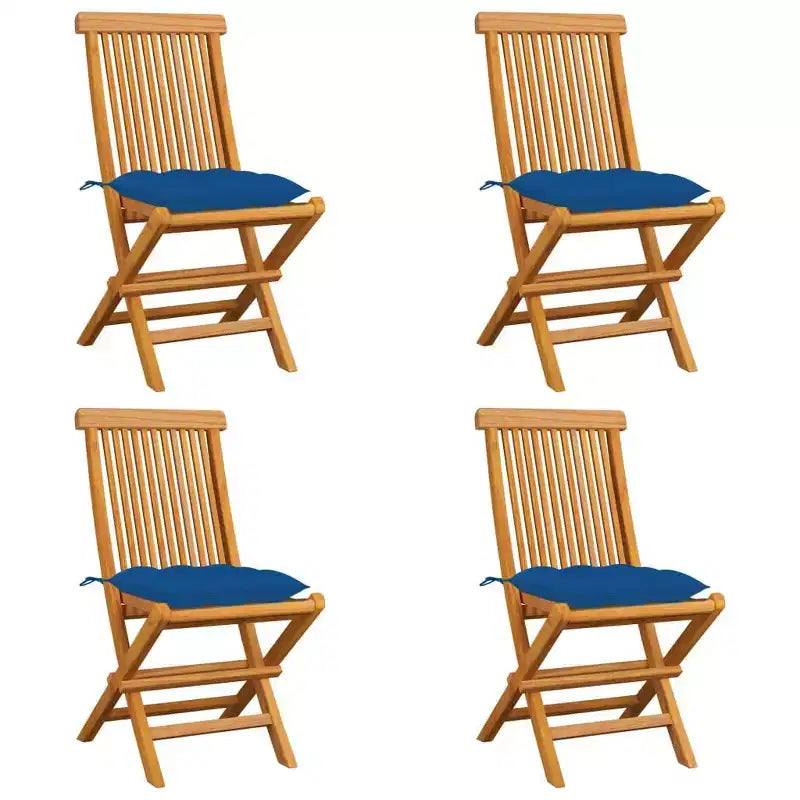 vidaXL Sedie da giardino 4 pz - Pieghevoli, in legno di teak, cuscini blu, comoda seduta da esterno