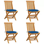 vidaXL Sedie da giardino 4 pz - Pieghevoli, in legno di teak, cuscini blu, comoda seduta da esterno