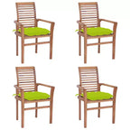 vidaXL Sedie da pranzo da esterno in legno massello di teak con cuscini verde brillante - 4 pz, impilabili, sedute per interno/esterno - ergonomiche e impermeabili