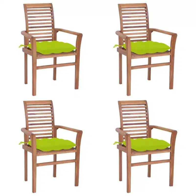 vidaXL Sedie da pranzo da esterno in legno massello di teak con cuscini verde brillante - 4 pz, impilabili, sedute per interno/esterno - ergonomiche e impermeabili