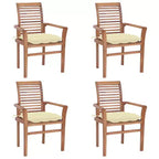 vidaXL Stackable Dining Chairs Set with Cream White Cushions Made from Fine Sanded Solid Teak Hardwood, Easy Storage and, Patio or Dining Room