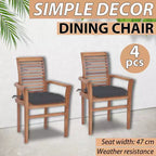 vidaXL Solid Teak Wood Dining Chairs Set of 4 with Anthracite Cushions - Stacking Ergonomic Wooden Seating for Indoor and Outdoor use