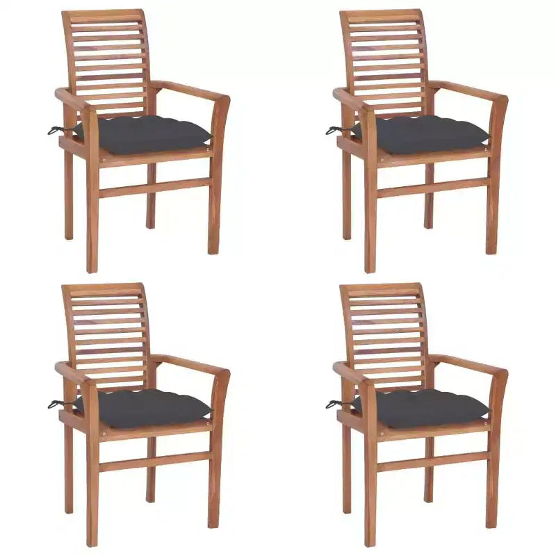 vidaXL Solid Teak Wood Dining Chairs Set of 4 with Anthracite Cushions - Stacking Ergonomic Wooden Seating for Indoor and Outdoor use