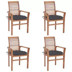 vidaXL Solid Teak Wood Dining Chairs Set of 4 with Anthracite Cushions - Stacking Ergonomic Wooden Seating for Indoor and Outdoor use