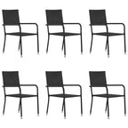 vidaXL Garden Dining Chair Set of 6 Black PE Rattan, Steel Standard - Black 6