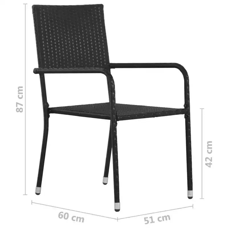 vidaXL Garden Dining Chair Set of 6 Black PE Rattan, Steel Standard - Black 6