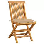 vidaXL Solid Teak Wood Patio Chairs, Comfortable Outdoor Seating with Beige Cushions, Lightweight and Foldable, Weather-Resilient and, Set of 4
