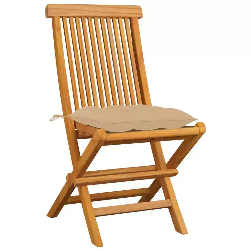 vidaXL Solid Teak Wood Patio Chairs, Comfortable Outdoor Seating with Beige Cushions, Lightweight and Foldable, Weather-Resilient and, Set of 4
