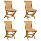 vidaXL Sedie da Giardino Pieghevoli in Legno Massello di Teak, con Cuscini Beige, Set da 4