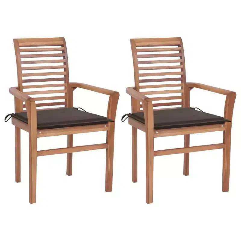 vidaXL Sedie da pranzo da giardino 2 pz con cuscini color tortora - Sedie impilabili a doghe in legno massello di teak per giardino/interni