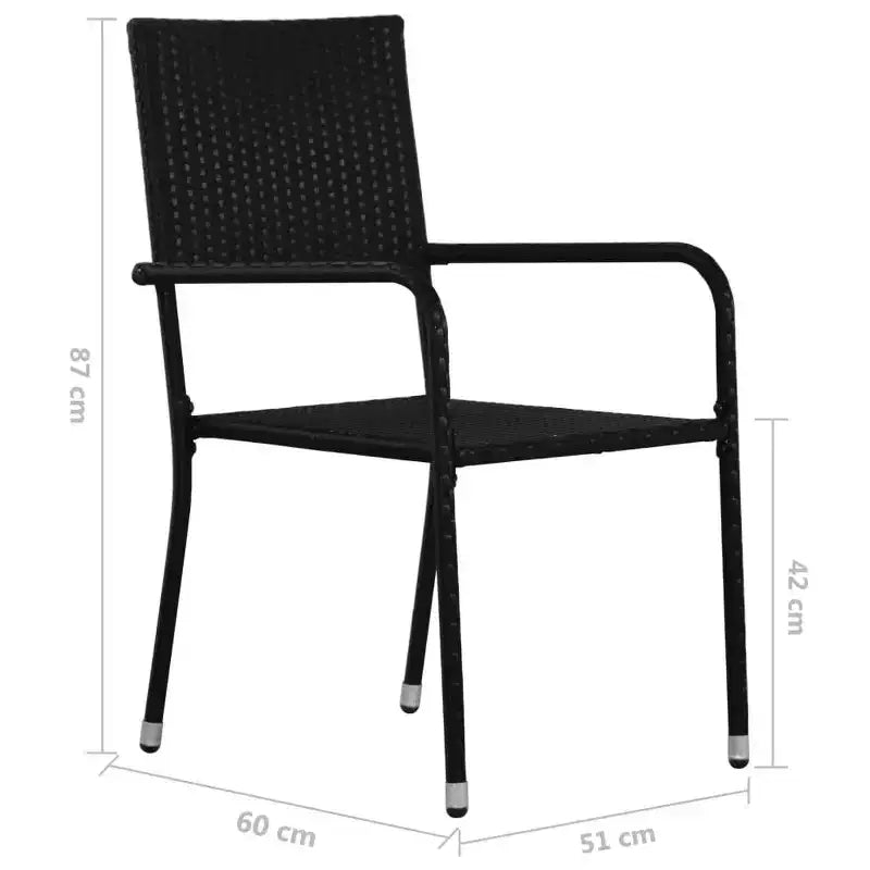 vidaXL Sedie da Giardino Impilabili 4 pz Nere in Rattan PE e Acciaio Standard - Nero 4
