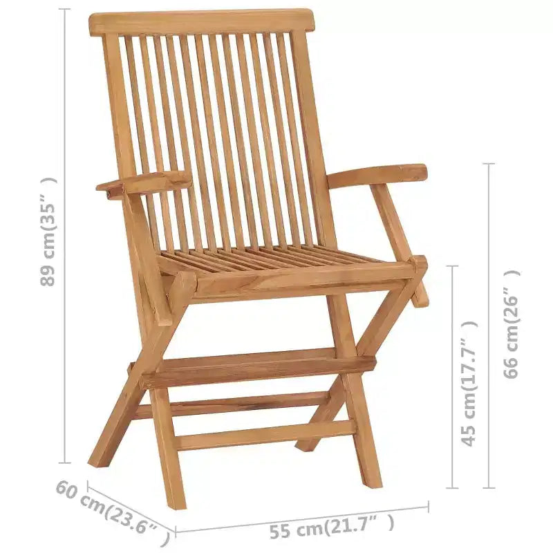 vidaXL 2-Pcs Beige Cushioned Patio Chair Set, Durable Teak, Weatherproof Outdoor, Foldable Designs for Easy Storage, Ideal for Garden, Terrace