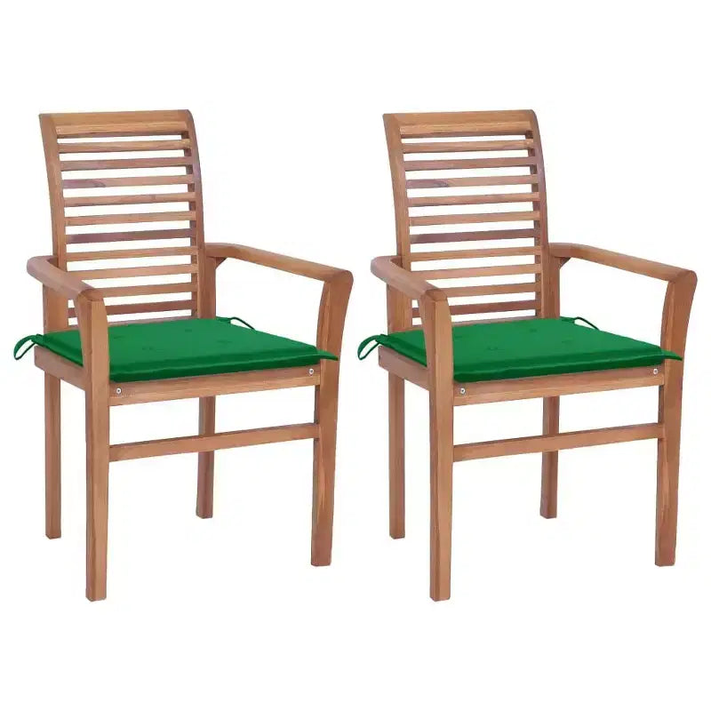 vidaXL Sedie da pranzo versatili con cuscini verdi, in legno di teak, adatte per uso interno/esterno, design ergonomico confortevole, impilabili salvaspazio