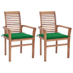 vidaXL Sedie da pranzo versatili con cuscini verdi, in legno di teak, adatte per uso interno/esterno, design ergonomico confortevole, impilabili salvaspazio
