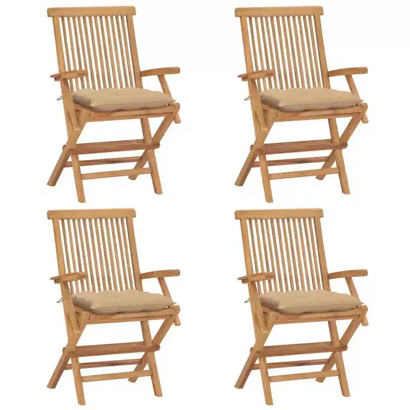 vidaXL 4 sedie da giardino pieghevoli in legno massello di teak con cuscini beige – Sedie da esterno per giardino, terrazzo o patio