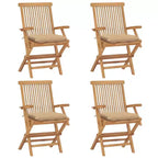 vidaXL 4 sedie da giardino pieghevoli in legno massello di teak con cuscini beige – Sedie da esterno per giardino, terrazzo o patio