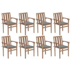 vidaXL Set di 8 Sedie da Giardino Impilabili in Legno di Teak con Cuscini Grigi - Sedie da Esterno Durevoli