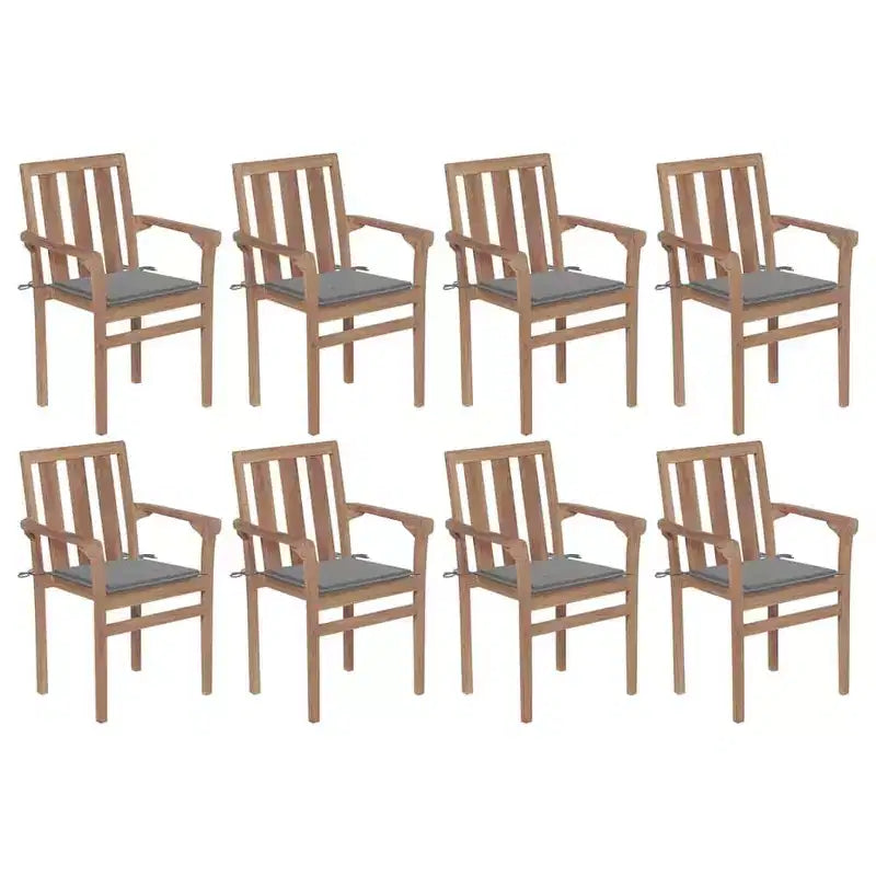 vidaXL Set di 8 Sedie da Giardino Impilabili in Legno di Teak con Cuscini Grigi - Sedie da Esterno Durevoli