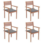 vidaXL Sedie da giardino per esterno, set da 4, con cuscini grigi inclusi, realizzate in legno massello di teak resistente, design impilabile, versatili per uso domestico o caffè