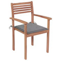 vidaXL Stylish Teak Patio Chairs Set with Gray Cushions, Durable Outdoor Furniture for Homes, Offices, Bars, Cafes, Stackable for Easy Storage