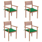 vidaXL Set di 4 Sedie da Giardino in Legno Massello di Teak con Cuscini Verdi - Versatili Arredi per Esterni - Finemente Levigate e Resistenti alle Intemperie