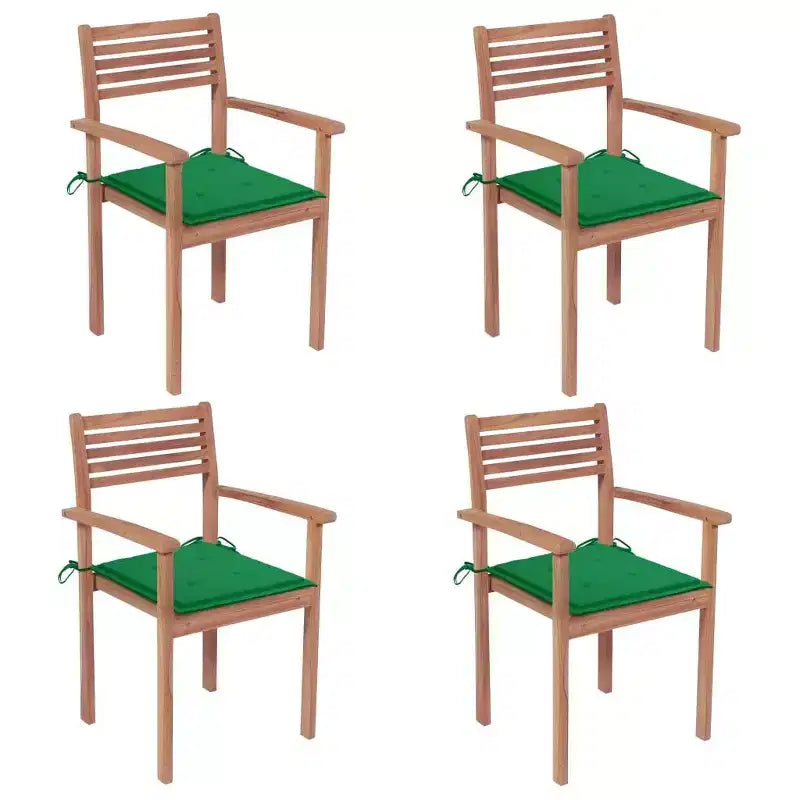 vidaXL Set di 4 Sedie da Giardino in Legno Massello di Teak con Cuscini Verdi - Versatili Arredi per Esterni - Finemente Levigate e Resistenti alle Intemperie
