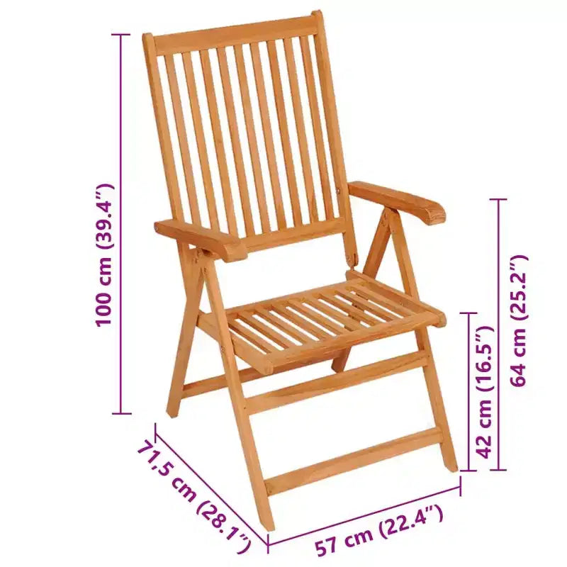 vidaXL Set di Sedie da Giardino in Teak con Cuscini Rossi, Resistente alle Intemperie, Pieghevole, Regolabile, Comodo Arredamento per Esterni per Giardino, Patio e Area Salotto