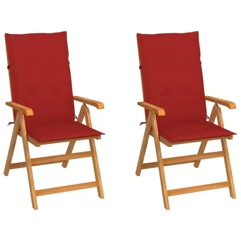 vidaXL Set di Sedie da Giardino in Teak con Cuscini Rossi, Resistente alle Intemperie, Pieghevole, Regolabile, Comodo Arredamento per Esterni per Giardino, Patio e Area Salotto