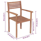 vidaXL - Set of 6 Stackable Patio Chairs with Cushions - Solid Teak Wood, Durable and Weather-Resistant, Ideal for Home, Office, Bar or Cafe