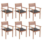 vidaXL - Set of 6 Stackable Patio Chairs with Cushions - Solid Teak Wood, Durable and Weather-Resistant, Ideal for Home, Office, Bar or Cafe